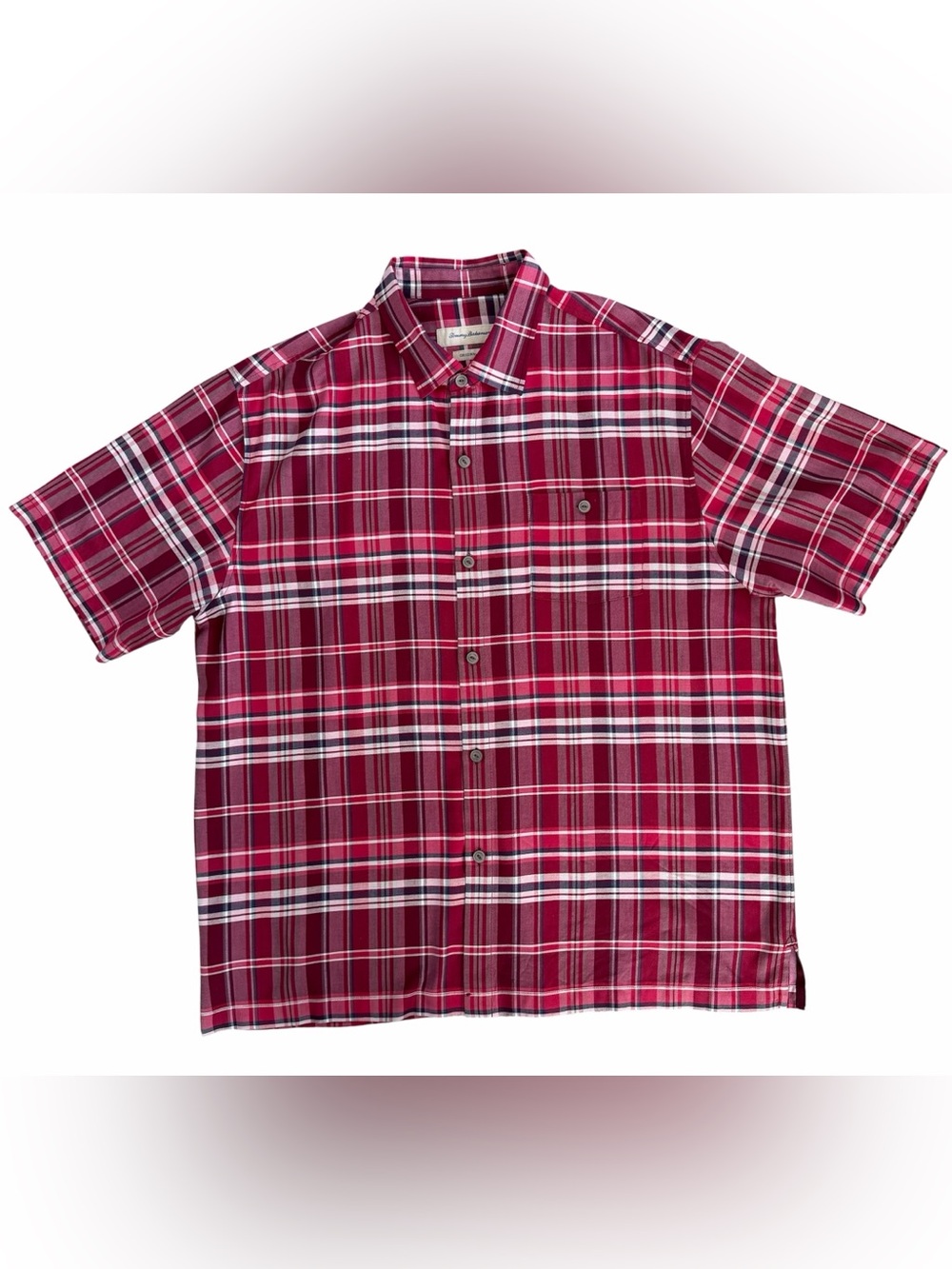 Tommy Bahama Red Plaid 100% Silk Short-Sleeve Button-Down Shirt XL